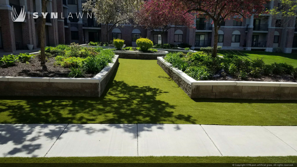 Artificial grass in an apartment common area