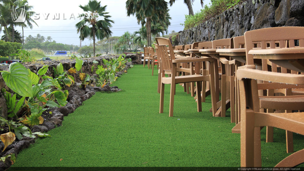 Commercial artificial grass dining area