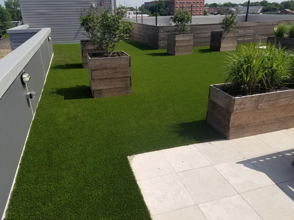 Artificial grass rooftop patio