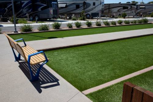 Bench in front of Commercial Bocce Ball  court